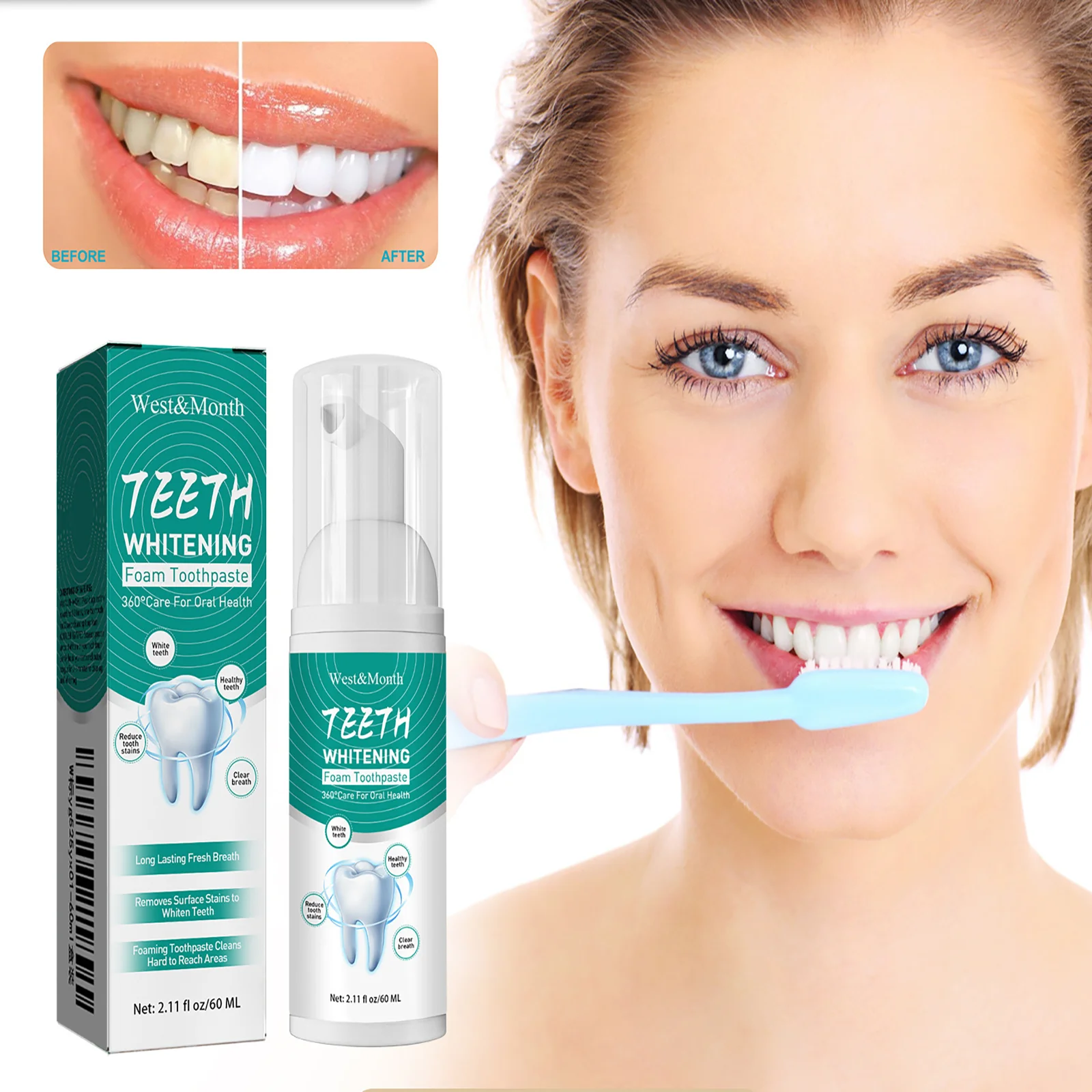 

60ml Toothpaste Mousse Teeth Cleaning Whitening Toothpaste Yellow Teeth Removing Tooth Stains Oral Cleaning Tooth Care