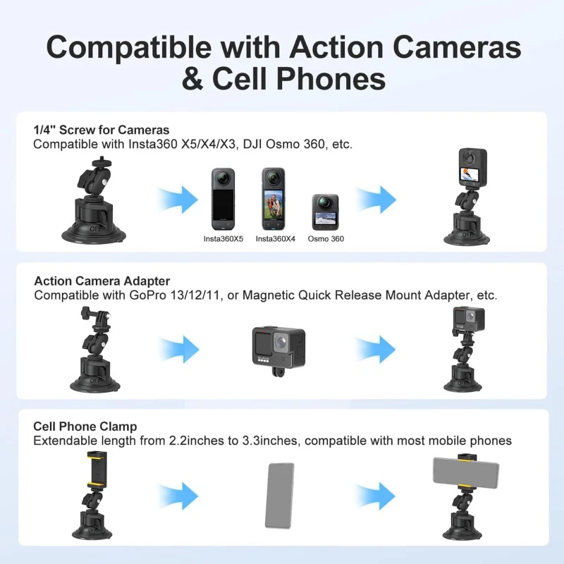 Elastyczny uchwyt z przyssawką do GoPro Hero 13 12 11 10 9 DJI OSMO Nano Pocket 3 Action 6 5Pro 4 3 Insta360 Akcesoria do kamer — zdjęcie produktu 5