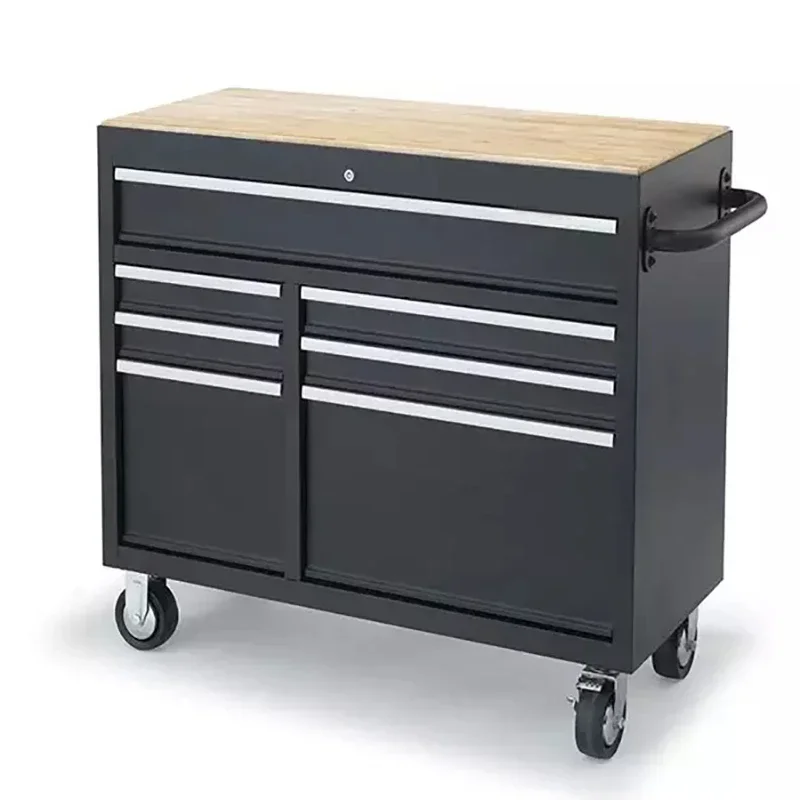 Wholesale 42 inch 7 drawers Tool Trolley Tool Box  with Rubber wood Top