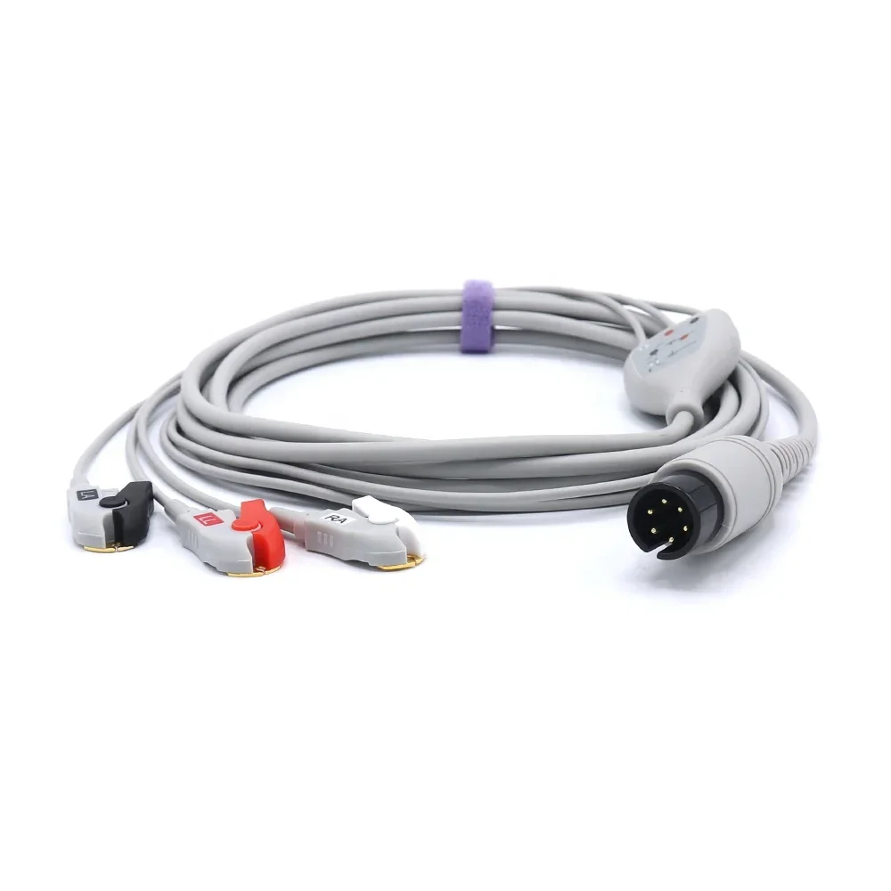 2pcs--Universal 6 Pins ECG Cable 3 Leads Pinch Leadwires Patient Monitors Accessories AHA Clip