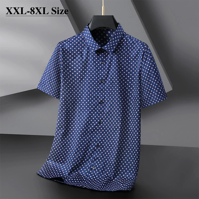 

Plus Size 5XL 6XL 7XL 8XL Summer Men's Dot Print Shirt Business Casual High Quality 100% Cotton Short-sleeved Shirt Male