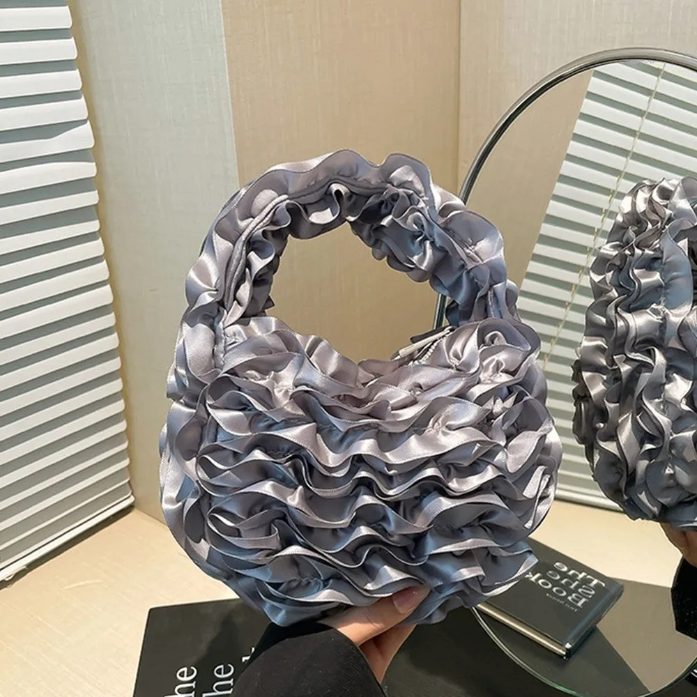 أزياء حلوة الحلو بتلات الورد حقيبة يد أنيقة لينة ضوء الدانتيل مطوي حقيبة أعلى مقبض Ruched سحابة الزهور حمل الحقائب التسوق