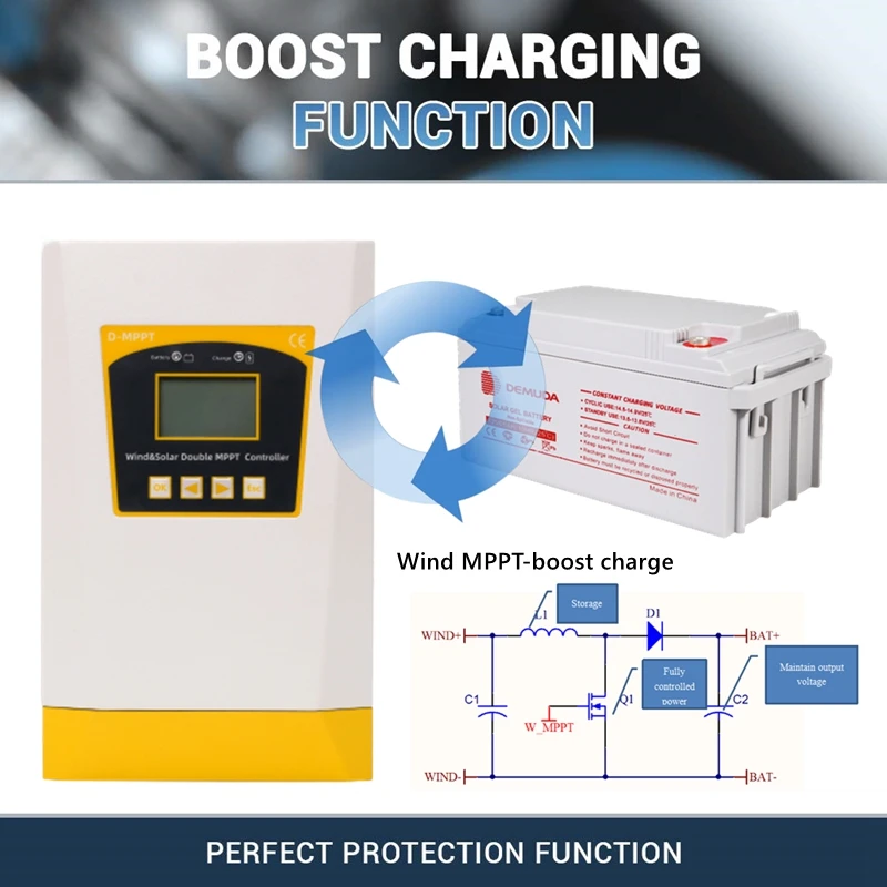 Bluetooth Dual MPPT Wind and Solar Hybrid Charge Controller 48v Battery Boost Charger 24v 800w 1200w Wind Turbine Controller