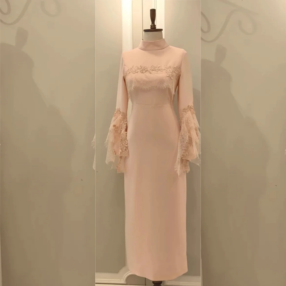 Jiayigong High Quality Exquisite Satin Ruffles Embroidery Evening A-line High Collar Bespoke Occasion Gown Midi Dresses