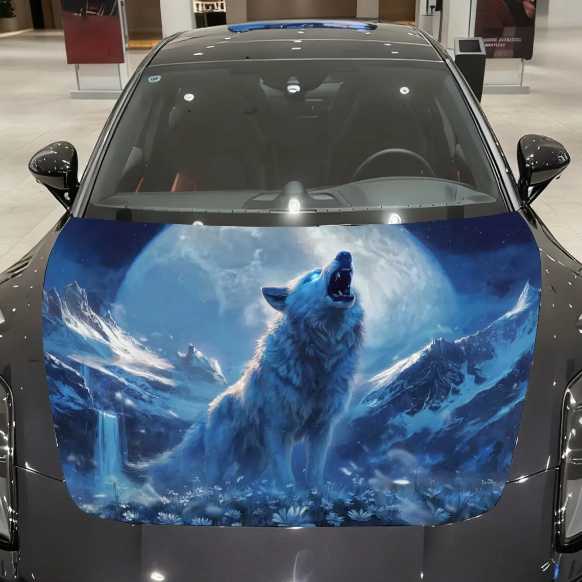 

Wolf Roar Mountain Car Hood Sticker PVC Self Waterproof Stick, Striking Auto Exterior Accessories Decor Protect Gift for Lover