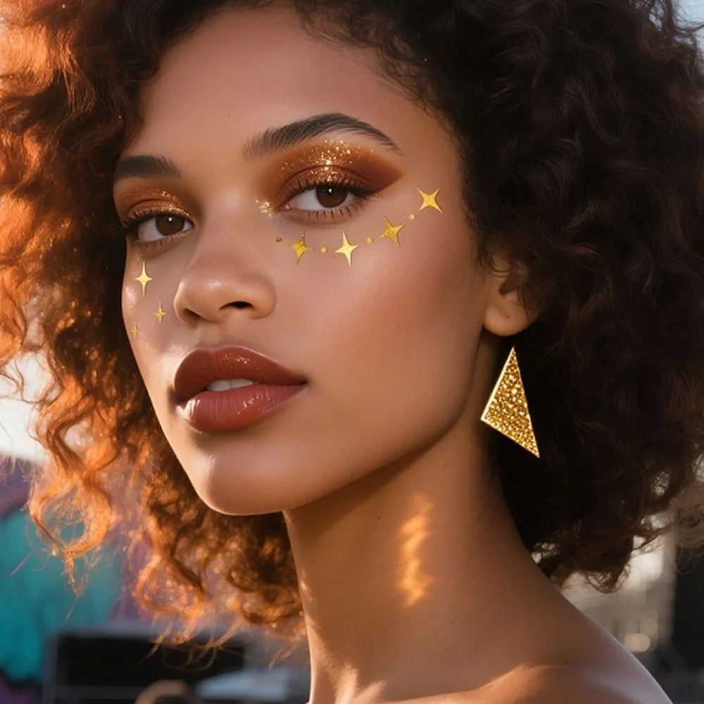 12pcs Waterproof Glitter Freckles Face Tattoo Facial Art Disposable Face Temporary Tattoos Laser Color Gold Makeup Stickers