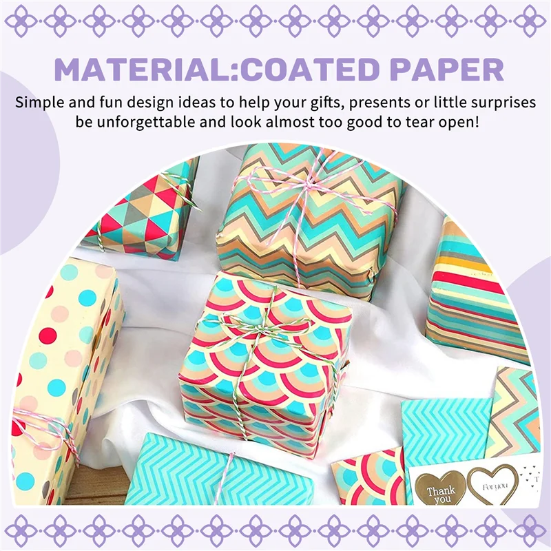 Compact Wrapping Paper Sheets,For Christmas Birthday Party Wrapping Paper Set 6 Pcs Gift Wrap Papers,Present Gift Wrapping Paper