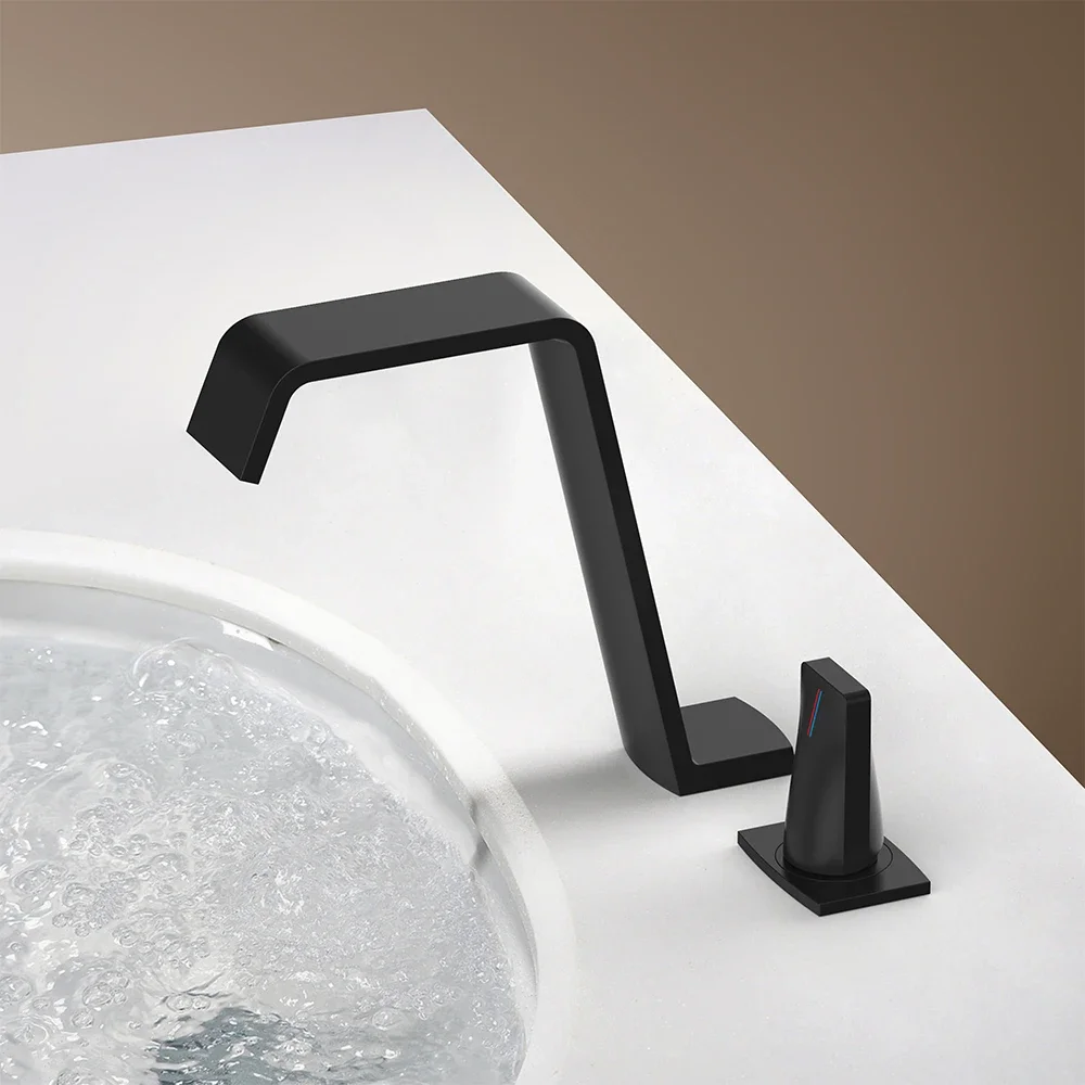 

Bathroom Faucet Split Style Hot And Cold Mixer Brass Chrome Black Deck Mounted Double Hole Rotary Switch Tap