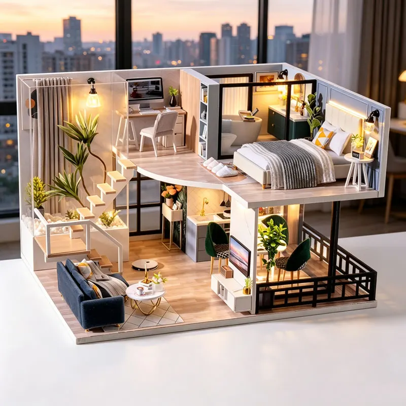 DIY Dollhouse Kit 3D Puzzle Wooden Miniature House Model with Furniture Handmade Assembly Toys Home Decor for Xmas Birthday Gift
