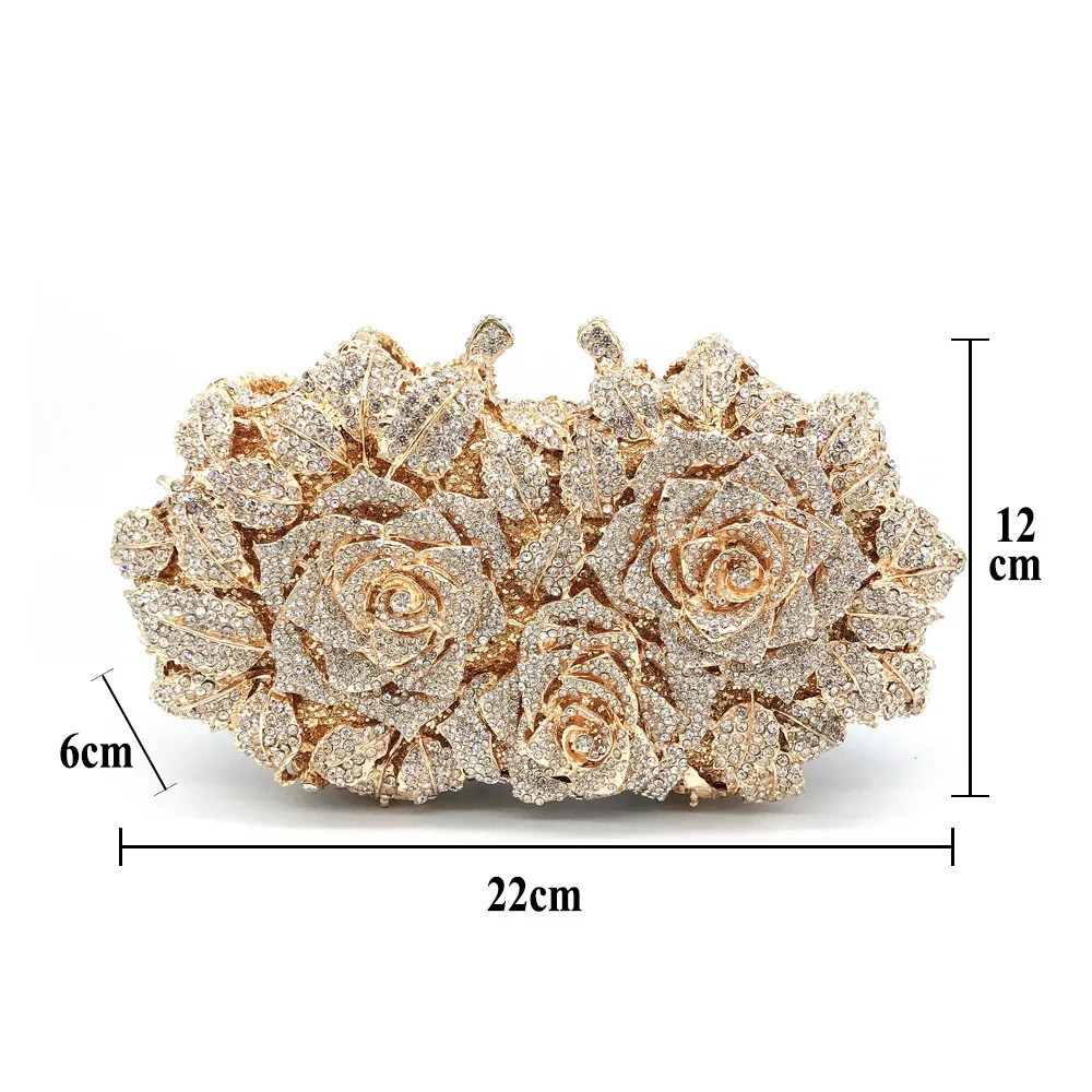 Rose flower diamond-encrusted bridal bag nightclub fashion dress holding cheongsam wedding dinner luxury portable female bag