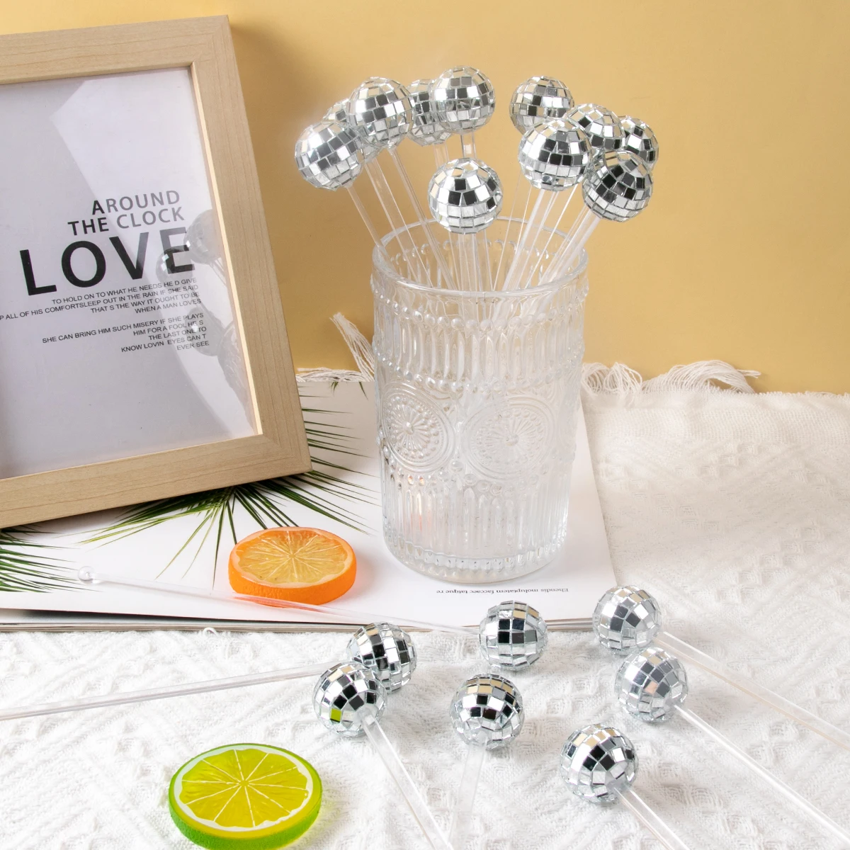 5/10/15 Mirror Disco Ball Stirrers Cocktail Stirrers Round Top Swizzle Sticks Coffee Stirrers 70s Disco Party Home Bar Decor
