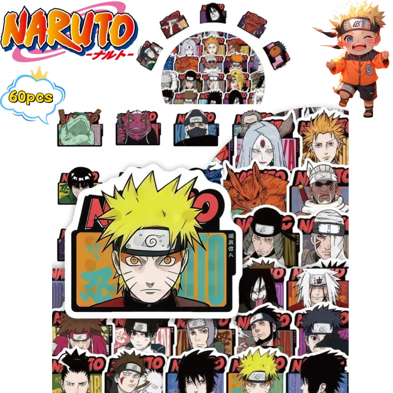 Nouveaux autocollants Naruto Uzumaki Naruto Uchiha Sasuke, 60 autocollants cool imprimés de dessins animés, pour gobelets d'eau d'étudiant, bureau, DIY, autocollants imperméables