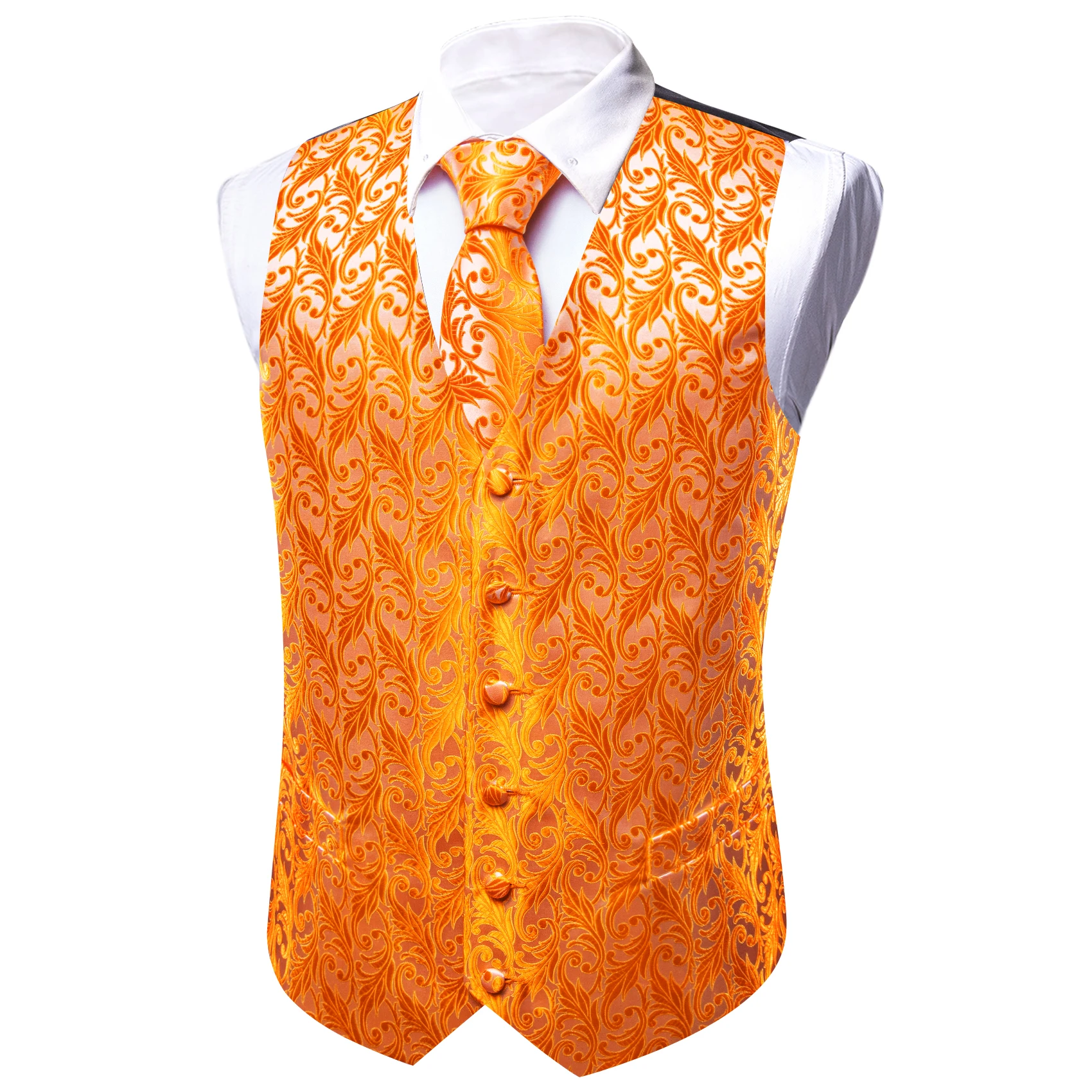 Ensemble de boutons de manchette Hanky Glaaught pour hommes, gilet jacquard, veste en fibre, orange, bronze, carotte, mariage, affaires, Sierra Wang