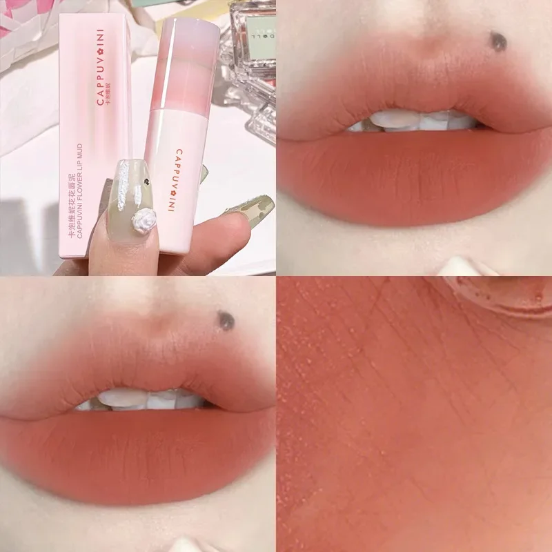 Nackter matter Lip gloss flüssiger Lippenstift langlebiger Antihaft becher Lippen schlamm rosarotes Pigment feuchtigkeit spendende Lippen tönung koreanische Kosmetik