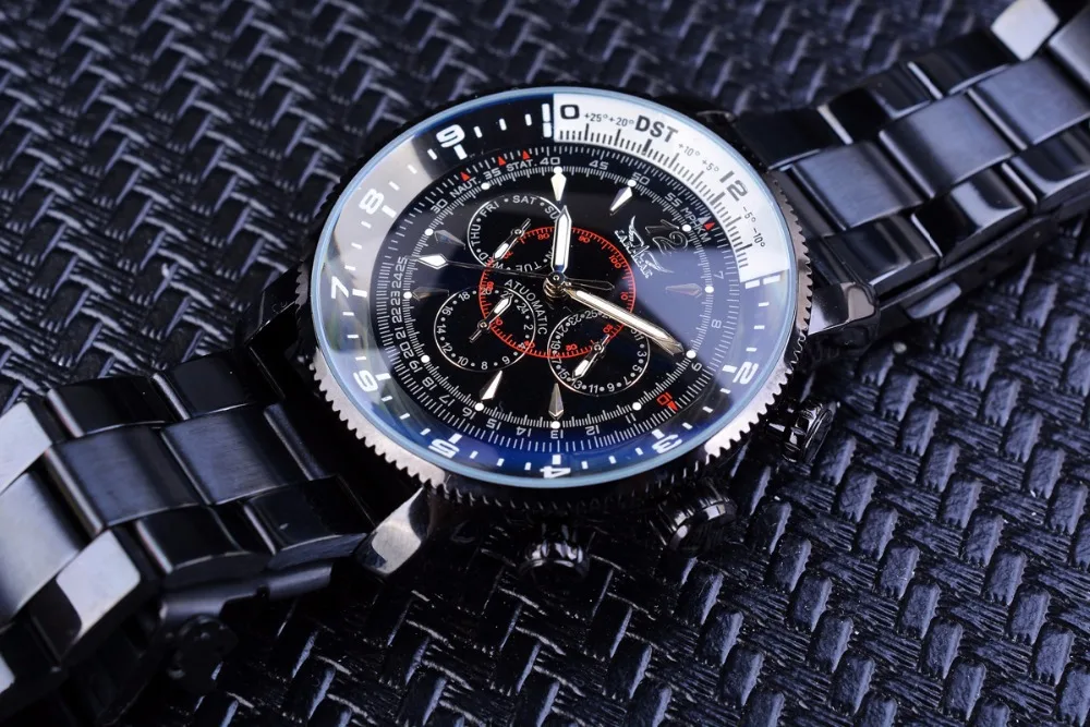 Fashion Jaragar Top Brand Hot Selling Blue Glass Casual Full Stainless Steel & Silicone Automatic Mechanical Men\'s 3 Eyes Watch