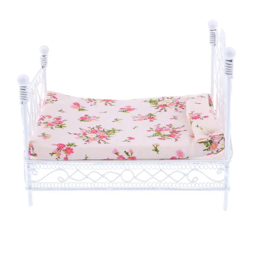 

1:12 Dollhouse Miniature Metal European Retro Double Furniture White