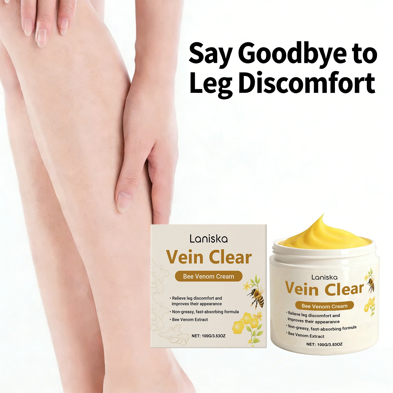 Bee Venom Cream for Varicose Veins Improve Phlebitis Relieve Leg Discomfort Ointment Promote Blood Circulation Smoothe Leg Skin