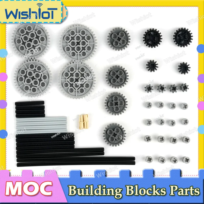 Gear +Axle Technology Building Blocks Parts Multi-specification 8/16/24/40 Teeth Gears Assembled MOC Bricks Toys DIY Accessories