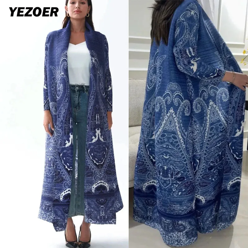 

Miyake Pleated Vintage Printed Turn-down Collar Long Sleeve Mix Women Coat Woman Winter 2024 New Dubai Style Plus Size Coat