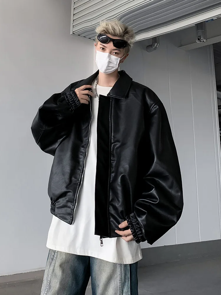 

Мужская куртка в американском ретро-стиле из искусственной кожи, свободного кроя, с наплечниками, для мотоциклистов, модная, повседневная, теплая, длинная.