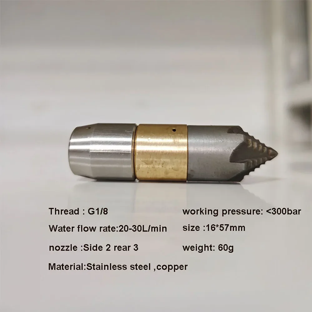 Nozel Pembersih Pipa Saluran Pembuangan Putar 30lpm dari Baja Anti Karat 1/8 Berkualitas Tinggi