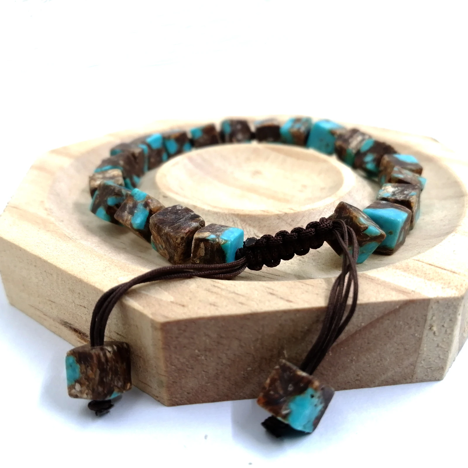 JYSTONE Turquoise Regenerate Stone Cube Beads Bracelet Cotton Wired Adjustable Bracelet For Many Woman Daily Wearing Best Gift