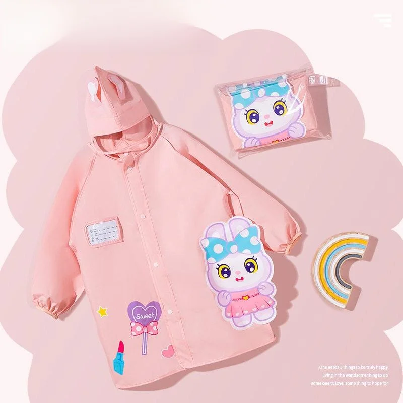 

Милый мультяшный полиэстеровый дождевик для девочек, детский размер, с местом для рюкзака, для учеников начальной школы, дышащий, для походов