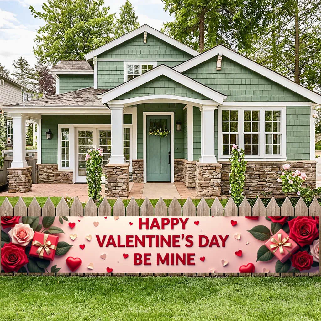 Romantic Door Banner Red Roses Hearts Gift Box Valentines Day Love Celebration Backdrop Party Supplies Photographic Props Decor