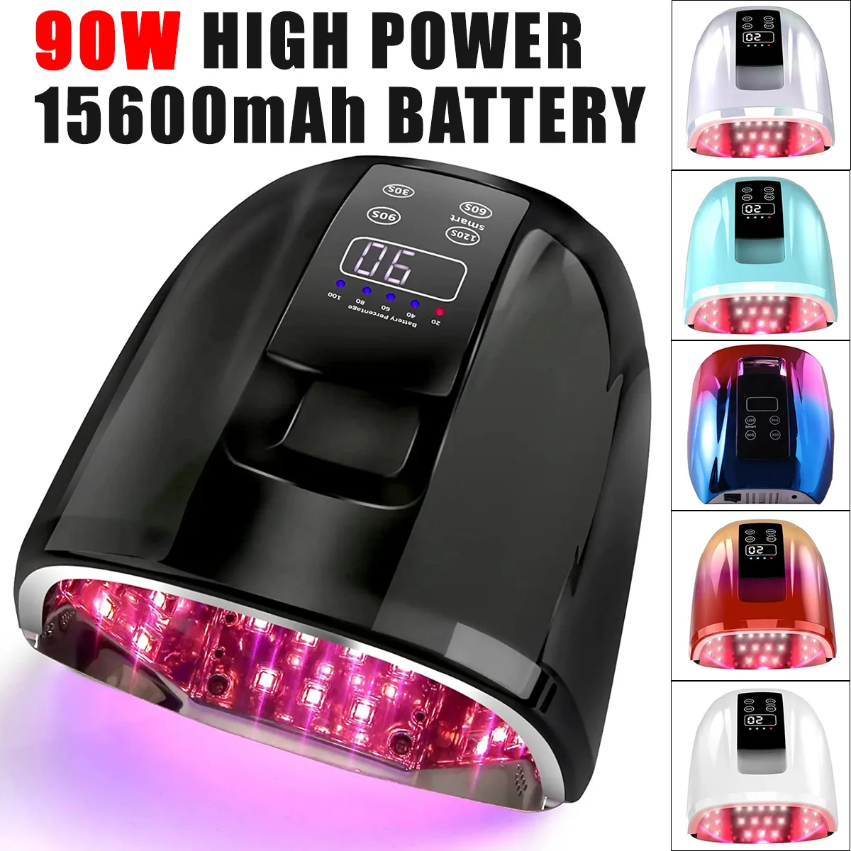 90W High Power Nail Lamp Rechargeable Professional UV LED Gel Nail Curing Dryer Light for Acrylic Manicure