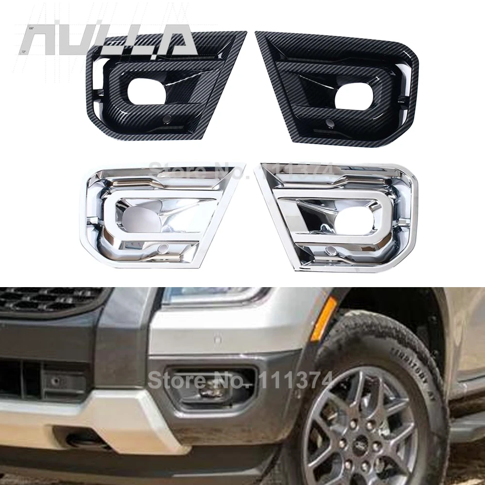 

Для Ford Ranger T9 2023 2024, полоса передних противотуманных фар, рамка, крышка фары, карбоновый вид, хромированный черный, аксессуары