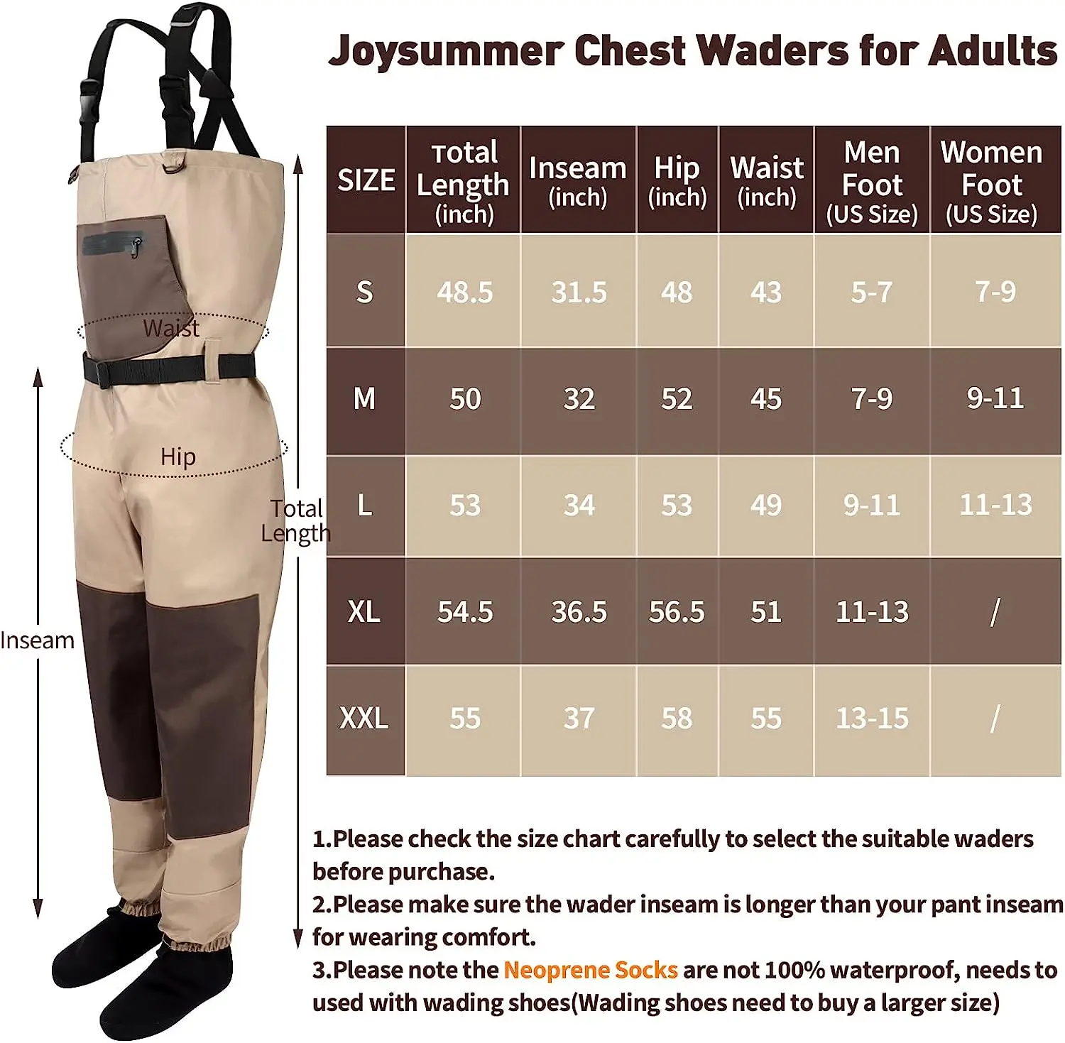 Goture S/M/L/XL/XXL Size Fishing Wader 3-layers Lightweight Stocking Foot  Men’s Breathable Waders Waterproof Fly Fishing Chest