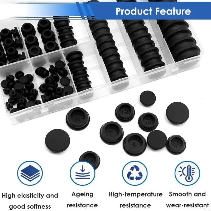 M7DA 125pcs ناعمة مرنة الثقب المطاط المقابس 8 حماية الأثاث الحجم الأختام الحلق