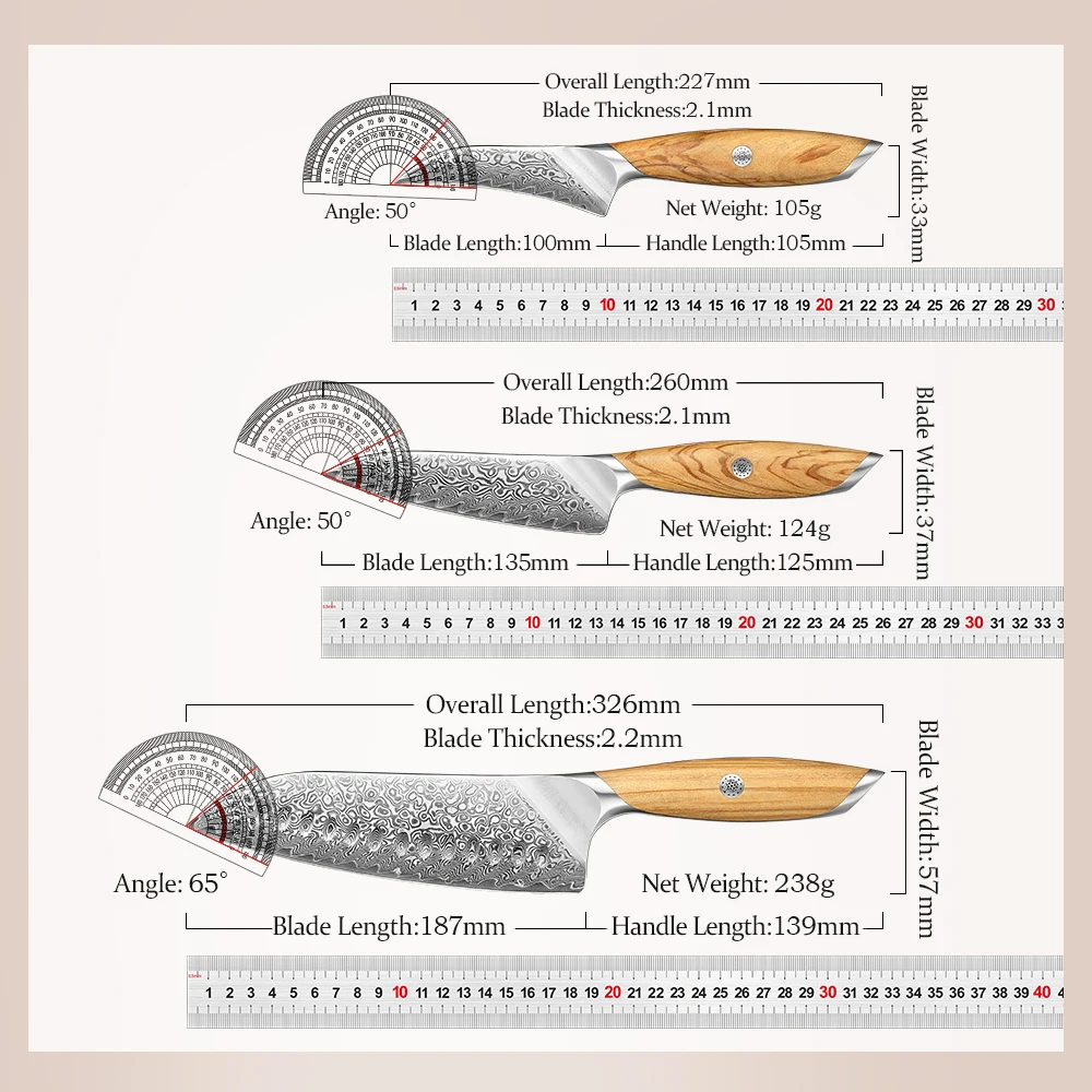 HEZHEN 5PC Knife Set Flagship Series 73 Layers Damascus Steel Olive Wood Handle Chef Utility Kitchen Tools Cutting Food