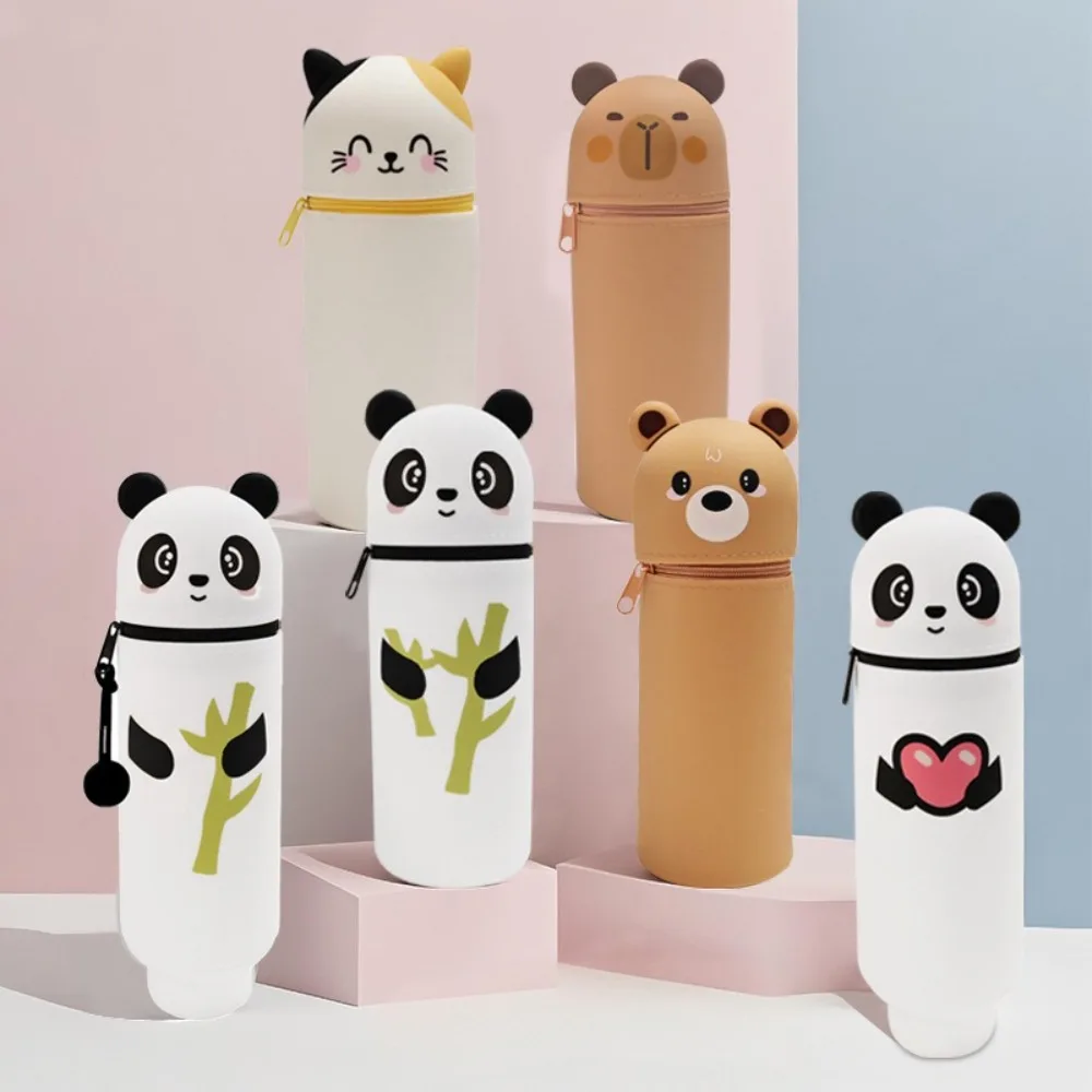 Estuche de lápices plegable con forma de Animal, estuche de lápices de animales resistente a la suciedad, portalápices de silicona resistente a roturas, uso escolar, 1 ud.