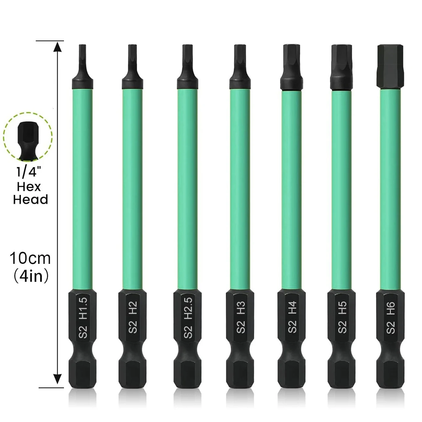

7Pcs 4inch Long Hex Head Allen Wrench Drill Bit Set S2 Steel Metric Hex Bit Set MagneticTip Security Hex Key Screwdriver Bit