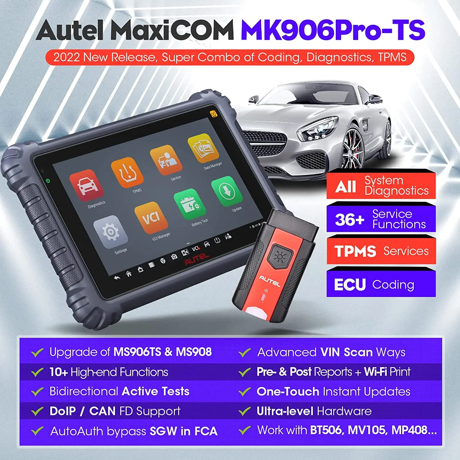 

Autel Scanner MaxiCOM MK906PRO-TS Automotive Diagnostic Tool Bidirectional Scan Too ECU Coding Diagnostic Tool TPMS Programming