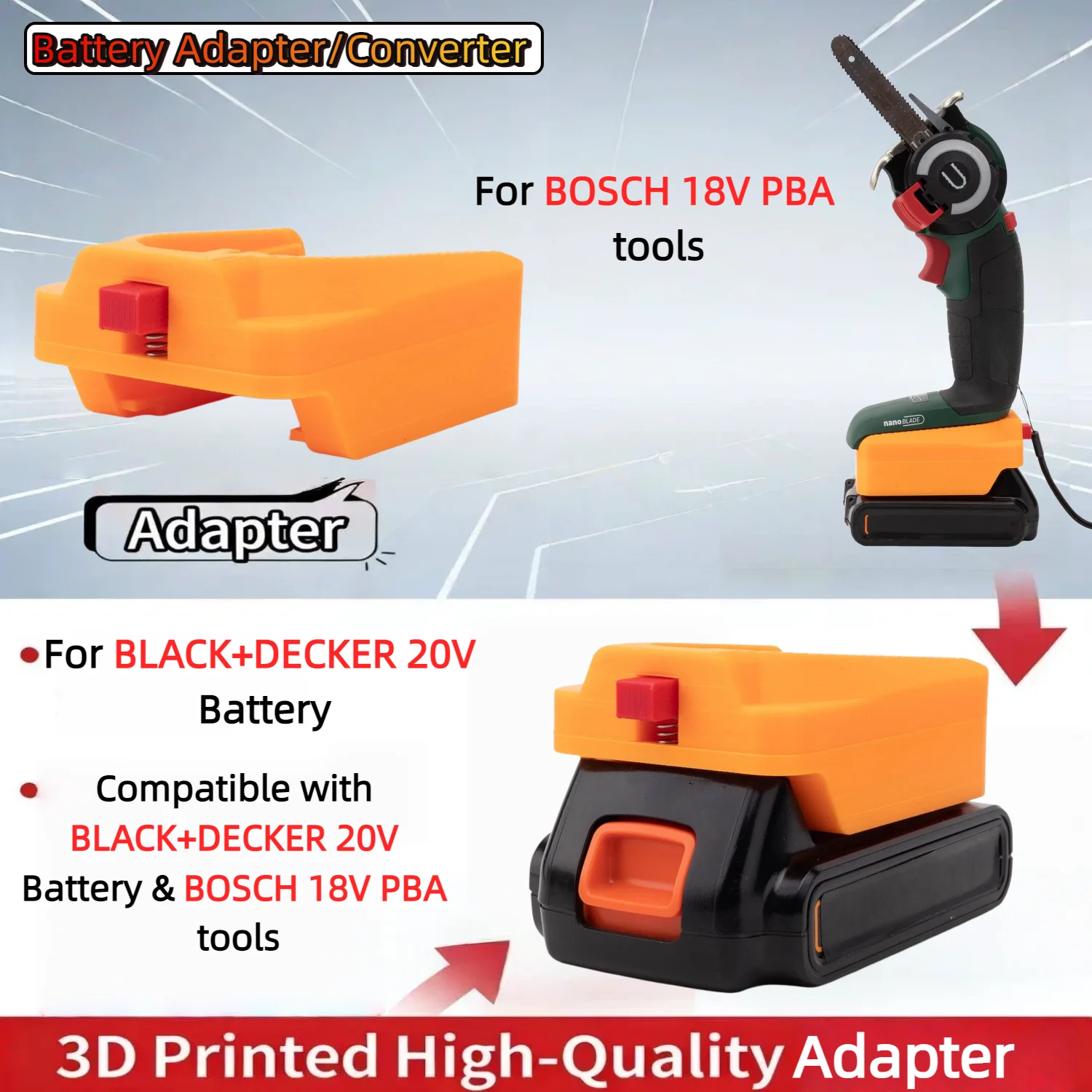 

For BLACK+DECKER 20V Series Li-ion Battery Adapter TO BOSCH 18V PBA Series Tools Converter Power Tools Accessory(Only Adapter)