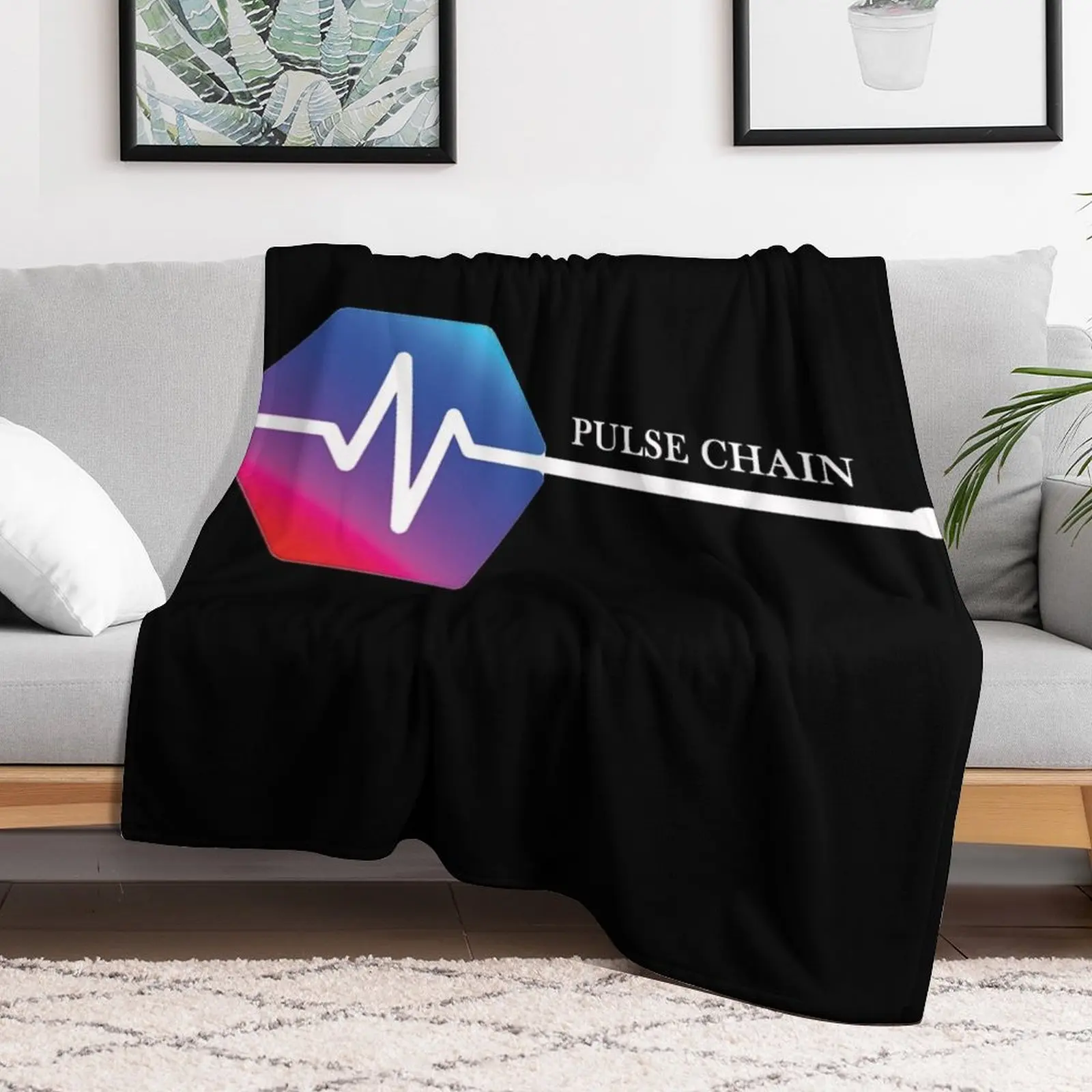 New PulseChain PLS Crypto Cryptocurrency HEX Staker Logo Throw Blanket Hairy Thins Blankets