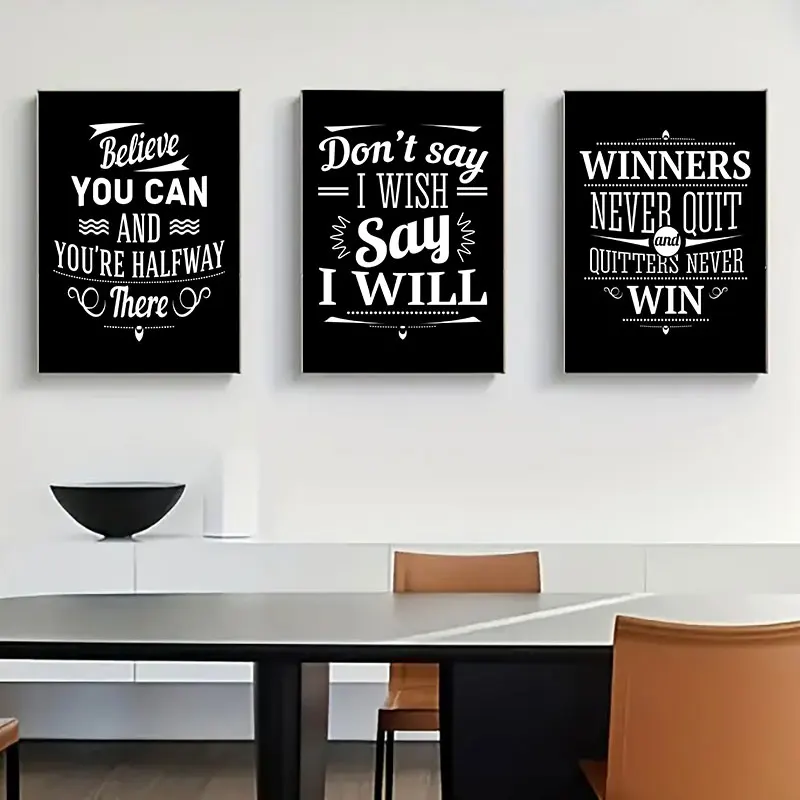 Black White Inspirational Quotes Canvas Art Poster Prints Simple Motivational Wall Decorative Picture for Living Room Office