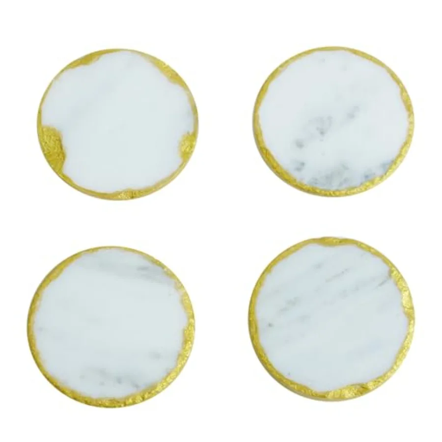 

4 Pack Natural Marble Coaster Round Coasters, 3.9" Stone Coaster for Drinks Coffee, Drink Coasters for Home Kitchen Bar, Best H