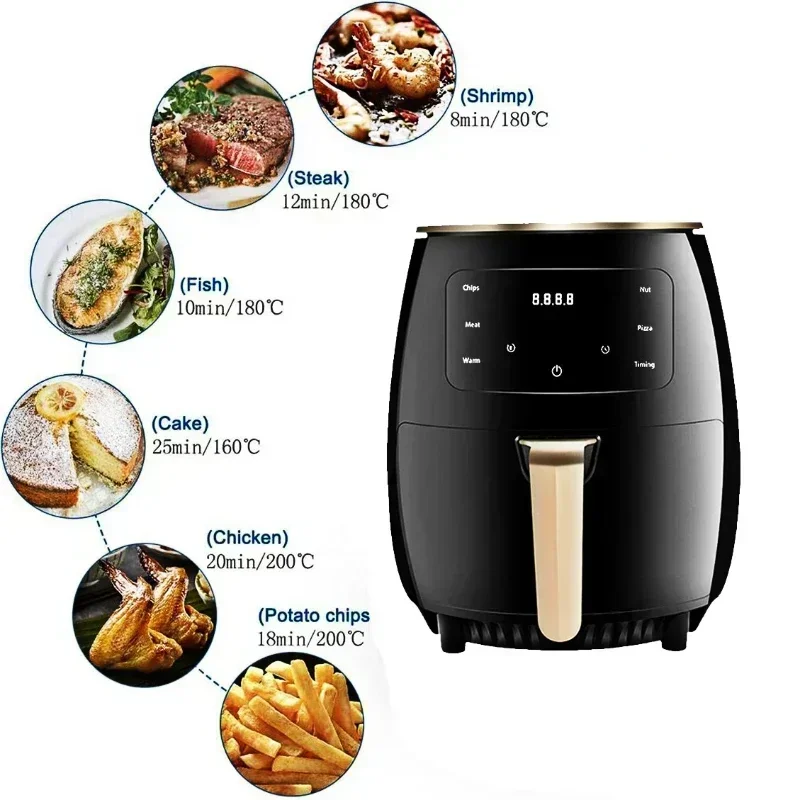 6L Air Fryer Household Cooking Tool Health Non Stick Reusable Large Capacity French Fries Machine Multi-function Electric Fryer