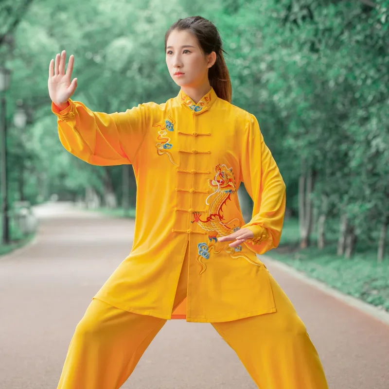 

Unisex Men Tai Chi Uniforms Kung Fu Clothing Martial Arts Clothes Wu Shu Embroidery Performance Competition Suit Women Yellow