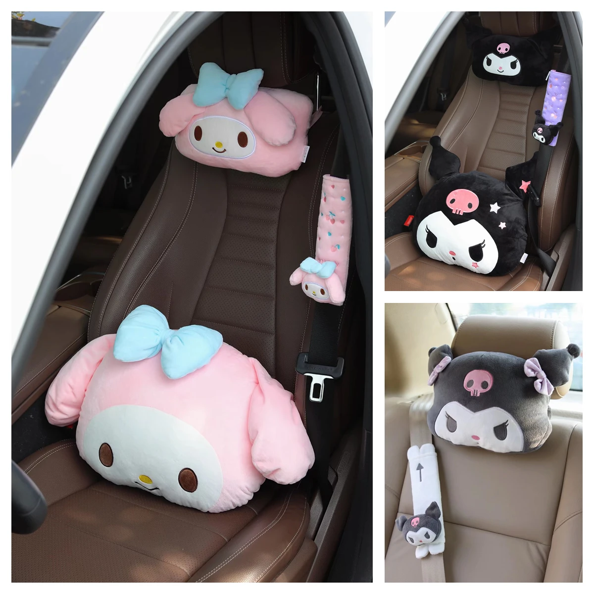 Japanese Anime Headrest For Car Chair Kawaii Seat Belt Cover Shoulder Pads Cartoon Melodyed Kuromied Plush Toys Gift For Girl