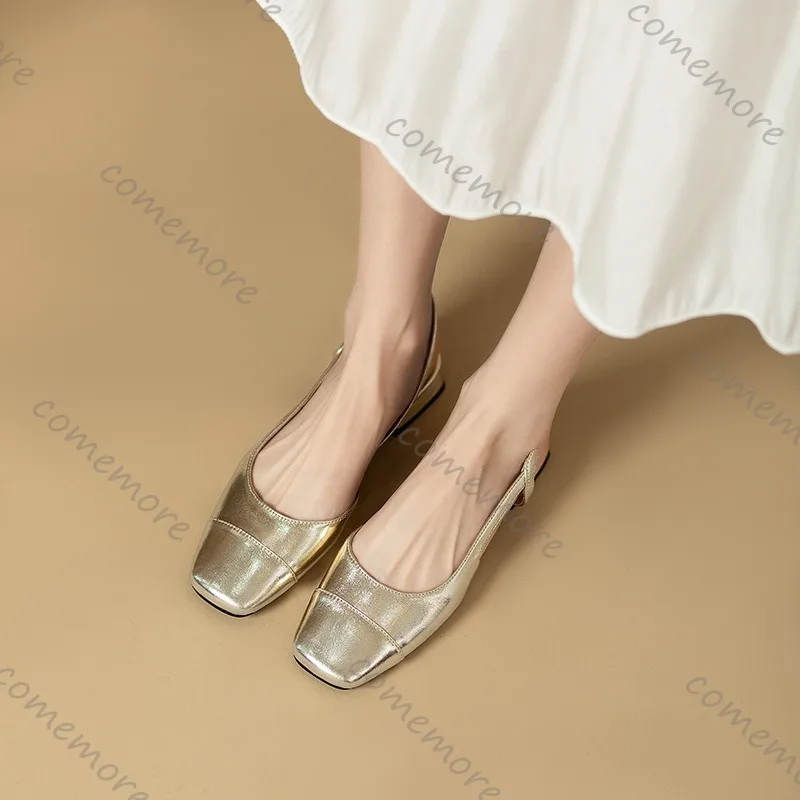 Estate francese confortevole punta quadrata pompe con bocca superficiale cinturino posteriore tacco basso scarpe singole sandali per le donne Zapatos De Mujer