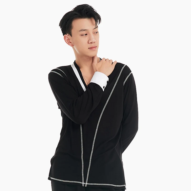 

New Dance Costumes Latin Dance Tops For Male Long-Sleeve V-neck Shirt Men Practice Clothes National Standard Clothing DN20570