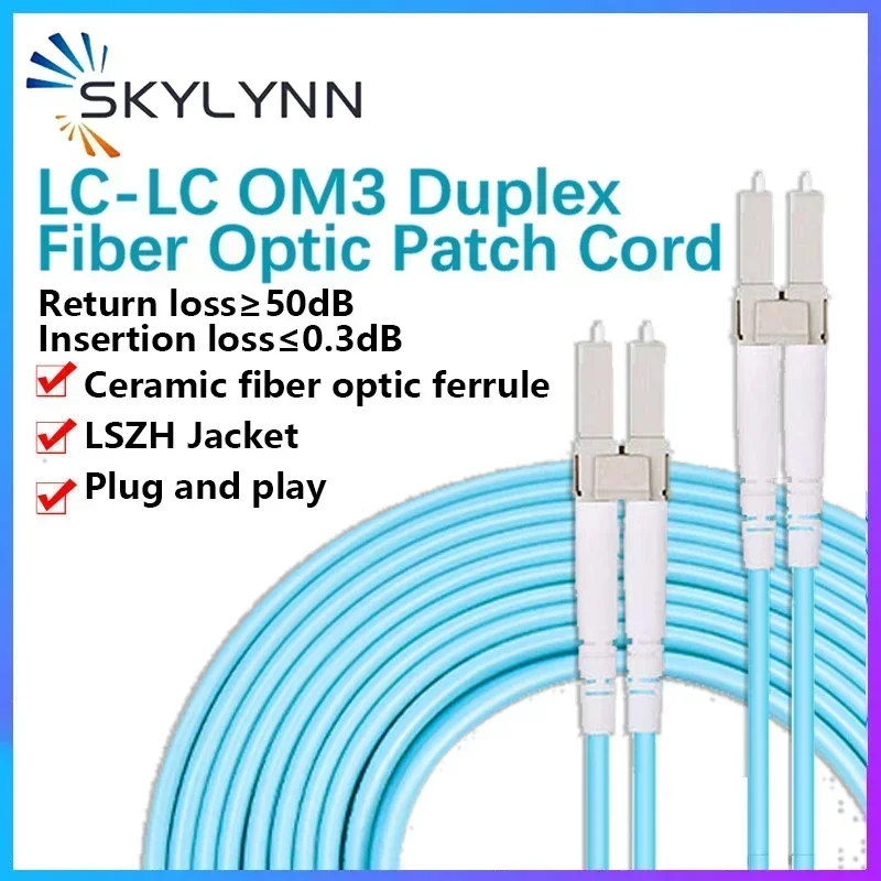 1M 10PCS LC/UPC-LC/UPC Duplex 3.0mm OM3 10Gb Fiber Optic Patchcord Aqua LSZH Jacketed Customizable