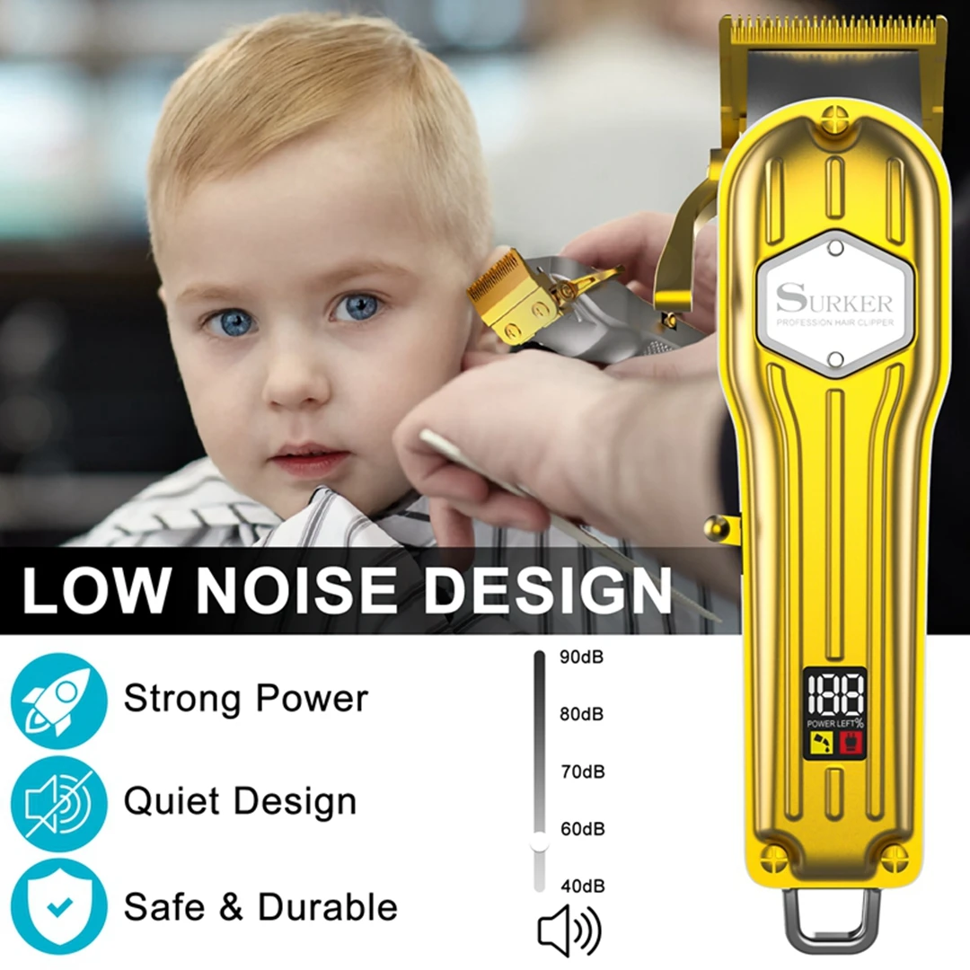 Surker 2025 Gold Trimmer for Men Barber Shop Hair Clipper Razor Beard Haircut Machine Electric Shaver Cutting Machine USB K7S