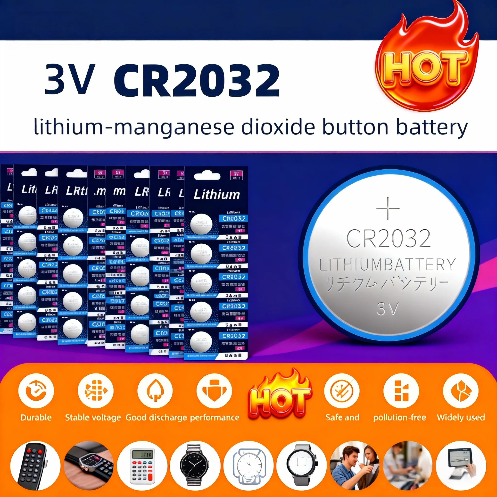 

CR2032 3V Lithium Button Battery 200mAh Large Capacity - For Watches, Toys, Calculators, Car Remote Controls