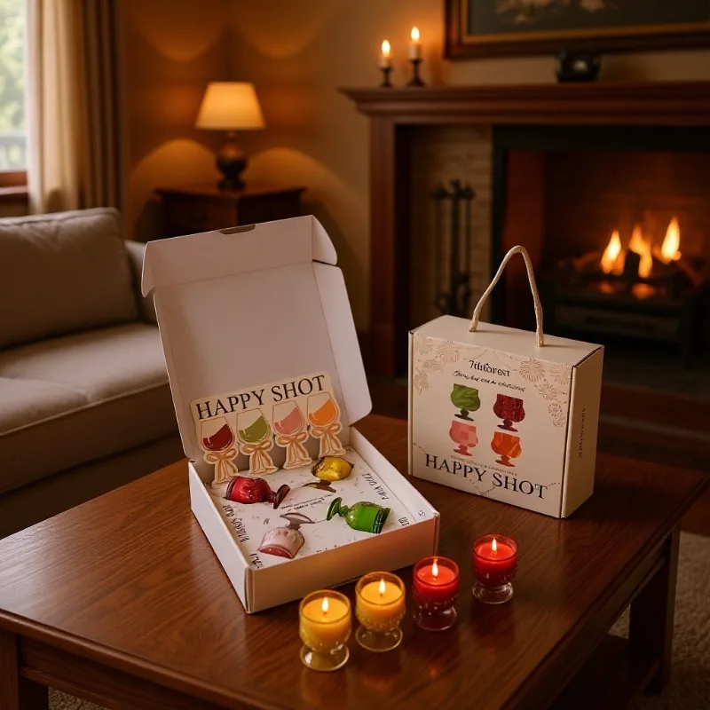 Scented Candle Gift Set Wine Glass Shape 4 Scents Long‑Lasting Home Aroma Luxury Kit for Wedding Favor Holiday Present