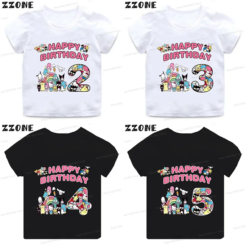 

Sanrio Hello Kitty And Friends Number Print Kawaii Girls Clothes 1 2 3 4 5 6 7 8 9 Years Birthday Kids T shirt Baby Boys T-Shirt